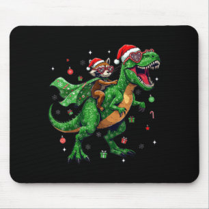 Dinosaur Christmas T Rex Raccoon Santa Holiday Mouse Mat