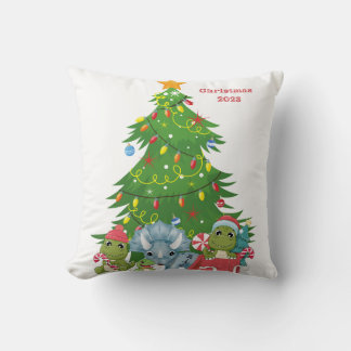 Dinosaur Christmas throw pillow customisable
