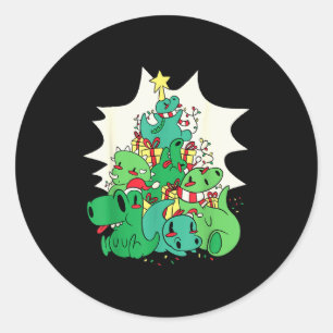 Dinosaur Christmas Tree Cartoons Holiday Tyrannosa Classic Round Sticker