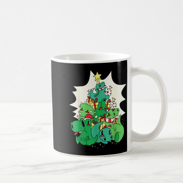 Dinosaur Christmas Tree Cartoons Holiday Tyrannosa Coffee Mug (Right)