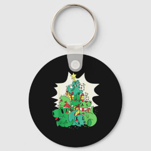 Dinosaur Christmas Tree Cartoons Holiday Tyrannosa Key Ring