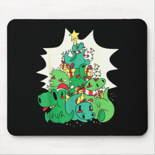Dinosaur Christmas Tree Cartoons Holiday Tyrannosa Mouse Mat