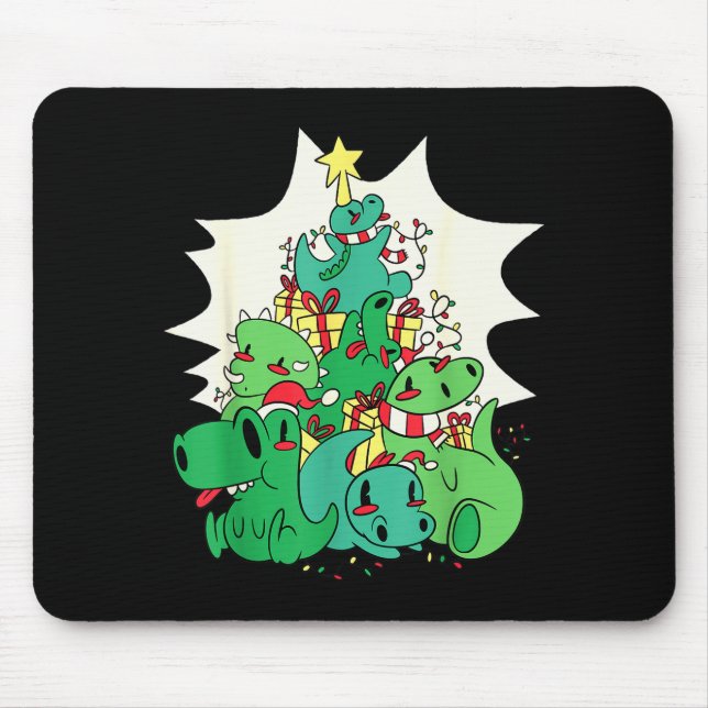 Dinosaur Christmas Tree Cartoons Holiday Tyrannosa Mouse Mat (Front)