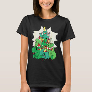 Dinosaur Christmas Tree Cartoons Holiday Tyrannosa T-Shirt