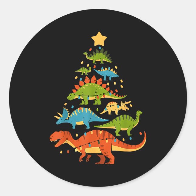 Dinosaur Christmas Tree Dino Trex Dinosaur Lover C Classic Round Sticker (Front)