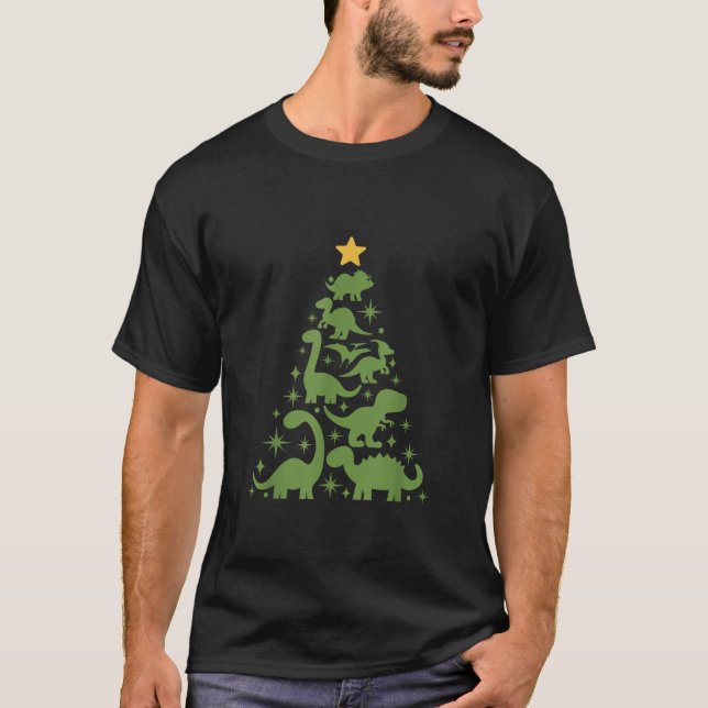 Dinosaur Christmas Tree Dino TRex Dinosaur Lover C T-Shirt (Front)