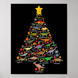 Dinosaur Christmas Tree Dino Trex Paleontologist X Poster