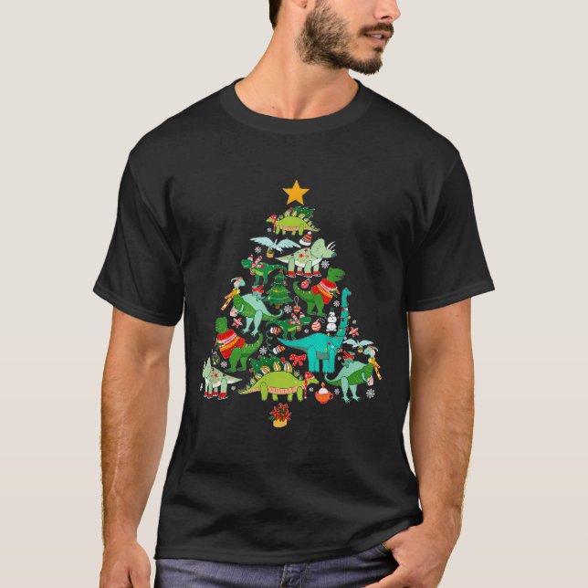 Dinosaur Christmas Tree I Believe In Santa And Din T-Shirt (Front)