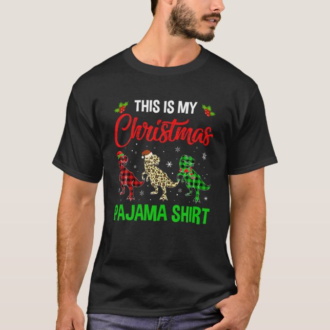 Dinosaur Christmas Tree Lights Funny Animals Xmas T-Shirt (Front)