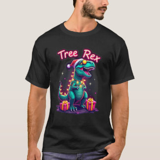 Dinosaur Christmas Tree Rex Lights Men Women Boys  T-Shirt
