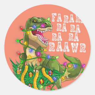 Dinosaur Christmas Tree Rex Men Boys Kids Classic Round Sticker