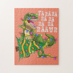 Dinosaur Christmas Tree Rex Men Boys Kids Jigsaw Puzzle