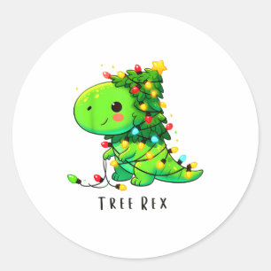 Dinosaur Christmas Tree Rex Pajamas Men Boys Xmas  Classic Round Sticker