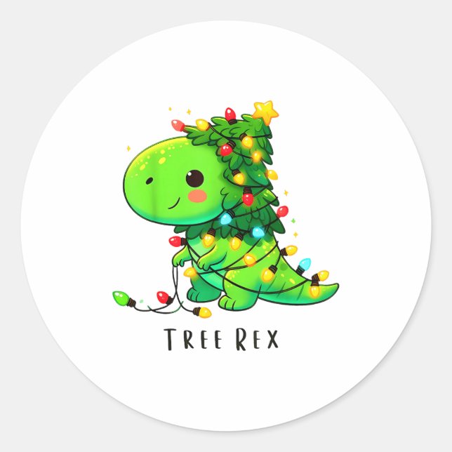 Dinosaur Christmas Tree Rex Pajamas Men Boys Xmas  Classic Round Sticker (Front)