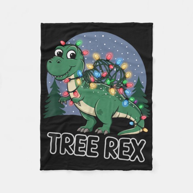 Dinosaur Christmas Tree Rex Pajamas Men Boys Xmas  Fleece Blanket (Front)