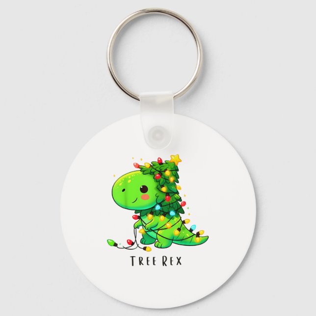 Dinosaur Christmas Tree Rex Pajamas Men Boys Xmas  Key Ring (Front)