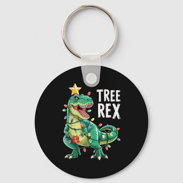 Dinosaur Christmas Tree Rex Pajamas Men Boys Xmas  Key Ring (Front)