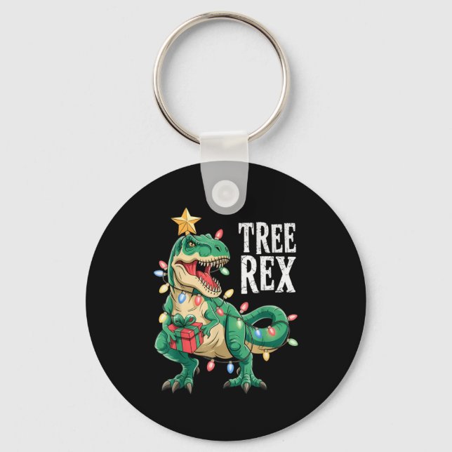 Dinosaur Christmas Tree Rex Pajamas Men Boys Xmas  Key Ring (Front)