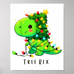 Dinosaur Christmas Tree Rex Pajamas Men Boys Xmas Poster