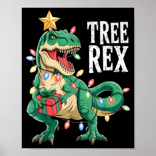 Dinosaur Christmas Tree Rex Pajamas Men Boys Xmas  Poster (Front)