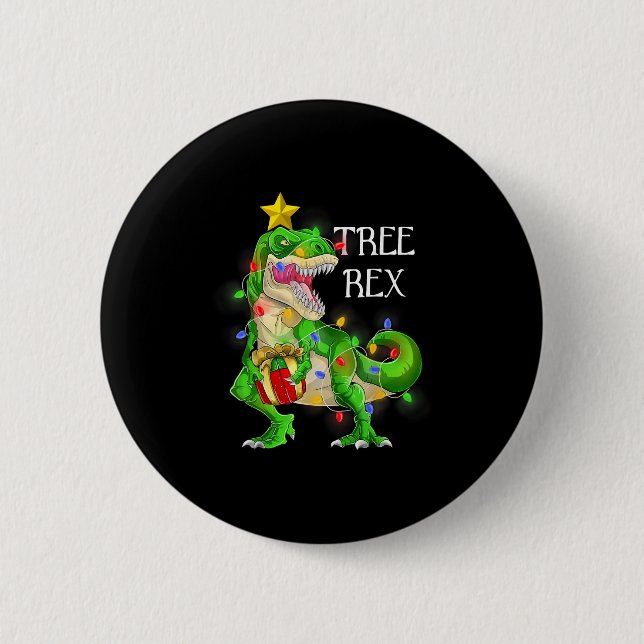 Dinosaur Christmas Tree Rex Pyjamas Men Boys Xmas  6 Cm Round Badge (Front)