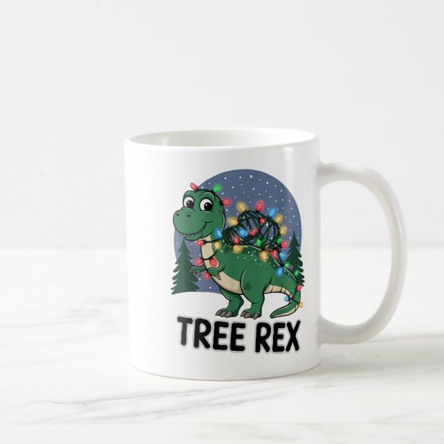 Dinosaur Christmas Tree Rex Pyjamas Men Boys Xmas  Coffee Mug (Right)