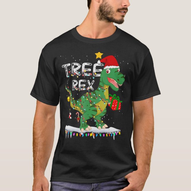 Dinosaur Christmas Tree Rex Pyjamas Men Boys Xmas  T-Shirt (Front)