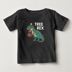 Dinosaur Christmas Tree Rex Pyjamas Xmas Lights Baby T-Shirt