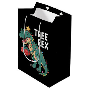 Dinosaur Christmas Tree Rex Pyjamas Xmas Lights Medium Gift Bag