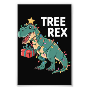 Dinosaur Christmas Tree Rex Pyjamas Xmas Lights  Photo Print