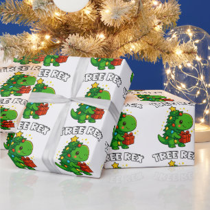 Dinosaur Christmas Tree T-Rex Cute Dino Xmas Party Wrapping Paper