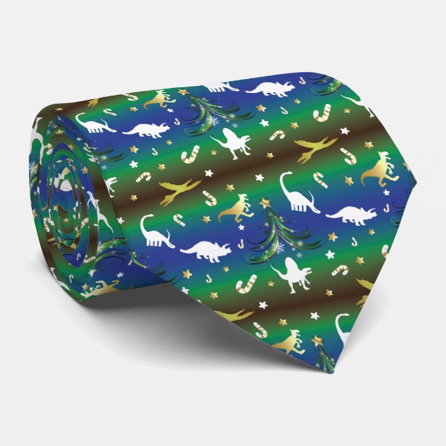 Dinosaur Christmas Tree Tie (Rolled)