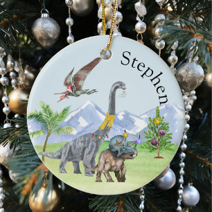 Dinosaur Christmas Triceratops Jurassic Christmas  Ceramic Tree Decoration