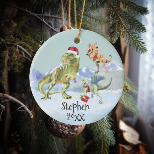 Dinosaur Christmas Tyrannosaur Raptor  Ceramic Tree Decoration