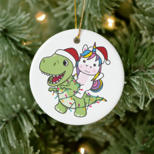 Dinosaur Christmas Unicorn Winter T-Rex Dino Ceramic Tree Decoration