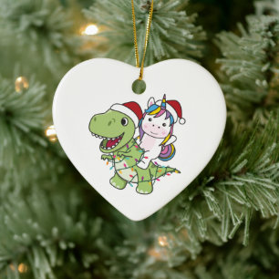 Dinosaur Christmas Unicorn Winter T-Rex Dino Ceramic Tree Decoration