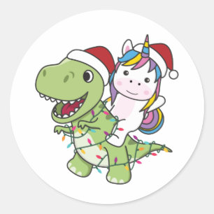Dinosaur Christmas Unicorn Winter T-Rex Dino Class Classic Round Sticker