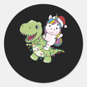 Dinosaur Christmas Unicorn Winter T-Rex Dino Classic Round Sticker