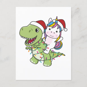 Dinosaur Christmas Unicorn Winter T-Rex Dino Holiday Postcard