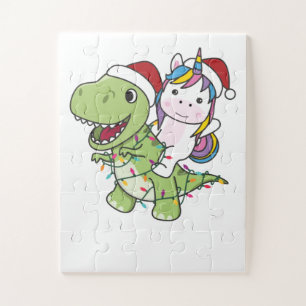 Dinosaur Christmas Unicorn Winter T-Rex Dino Jigsaw Puzzle