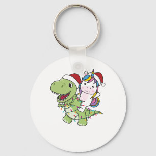Dinosaur Christmas Unicorn Winter T-Rex Dino Key Ring