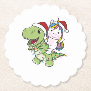 Dinosaur Christmas Unicorn Winter T-Rex Dino Paper Coaster