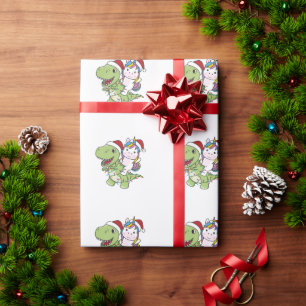 Dinosaur Christmas Unicorn Winter T-Rex Dino Wrapping Paper