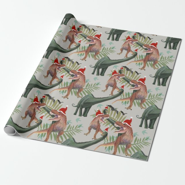 Dinosaur Christmas Wrapping Paper (Unrolled)