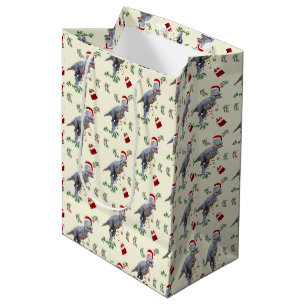 Dinosaur Christmas Wrapping Paper Roll Medium Gift Bag