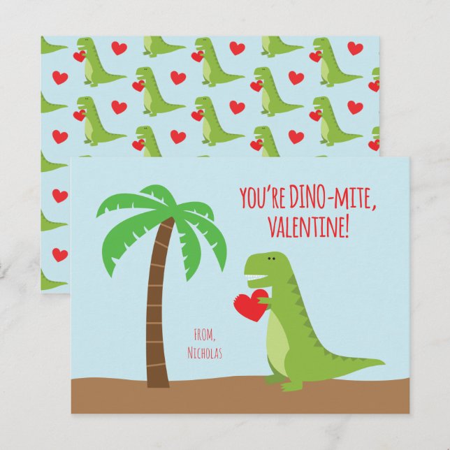 Dinosaur Class Valentines - T-Rex Holiday Postcard (Front/Back)