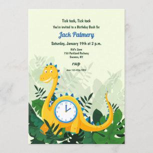 Dinosaur Clock Party Invitation (You move hands)