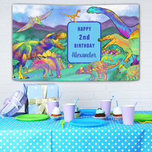 Dinosaur colorful 2nd birthday Personalized Banner