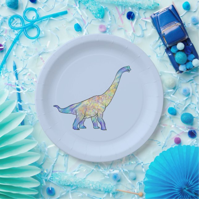 Dinosaur colourful Brachiosaurus blue Paper Plate (Party)