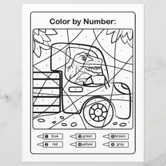 Dinosaur Colouring Page by number - Dino in a car